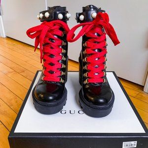 Gucci Leather Pearl Ankle Boots